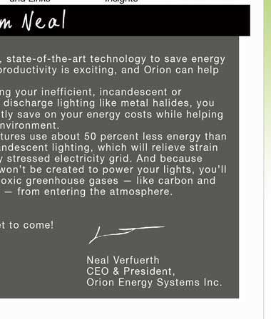 Neal Verfuerth CEO Orion Lighting Systems Inc.